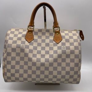 Louis Vuitton Damier Azur Canvas Satchel in Cream and Brown